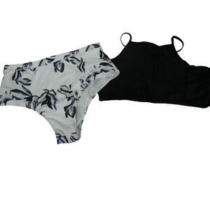 Ekouaer Women's XL Bikini  Black White 100% Nylon Swimwear